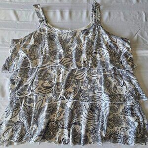 Womans Size 3X Blue & White Tiered Tank Top W/Floral Print